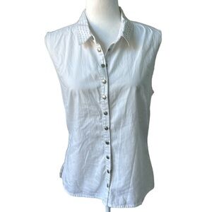 Aqua Bloomindales White Sleeveless Top Beaded Collar Size Large NWT